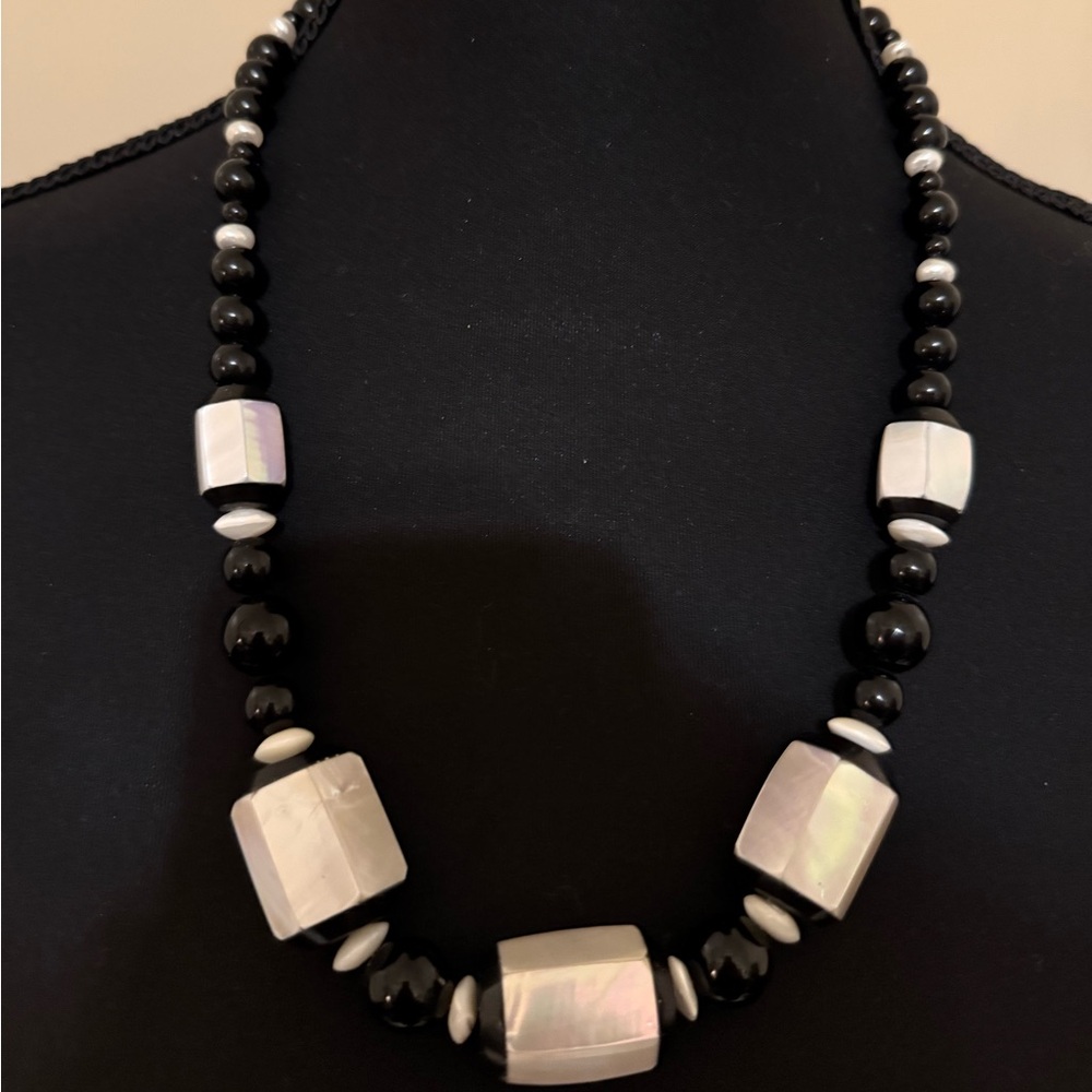 Karla Jordan Black & Mother of Pearl Bead Necklace